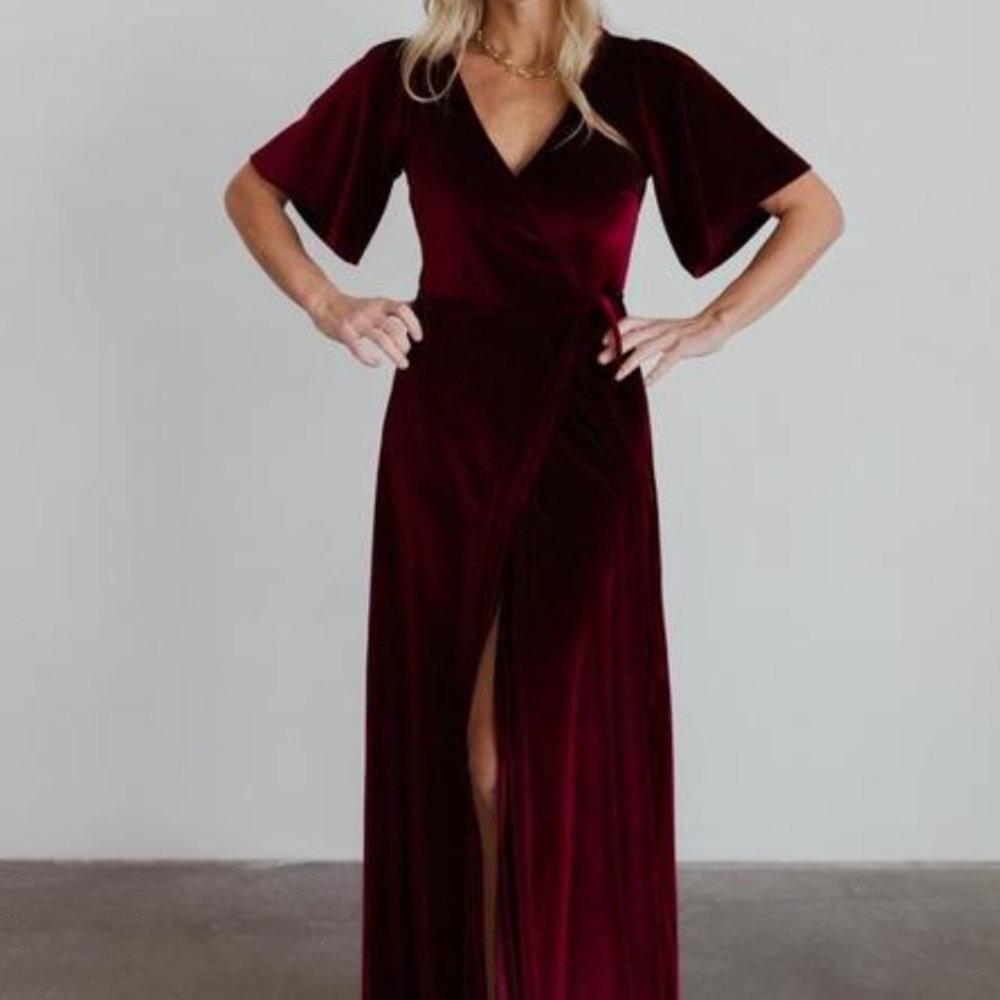 Meghan velvet wrap maxi dress in mulberry
